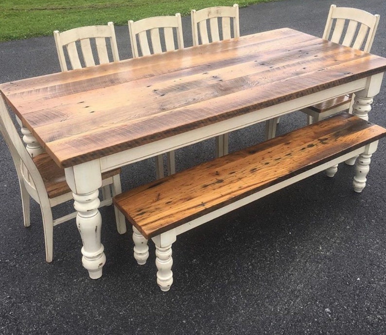 Beautiful table featuring Carolina Leg Co's Chunky Pine Farmhouse Legs - 5 x 29 - Dining Table Legs - Set of 4 - Stain Grade - Handmade in NC!