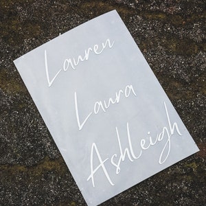 Letras de vinilo manuscritas, pegatinas de caligrafía, calcomanías de vinilo con nombre, pegatinas de vidrio, pegatinas personalizadas, pegatinas personalizadas