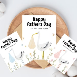 Carte de fête des pères heureuse from the Bump - Téléchargement numérique | faire-part de bébé cigogne | A bientôt papa | Révélation de grossesse imprimable