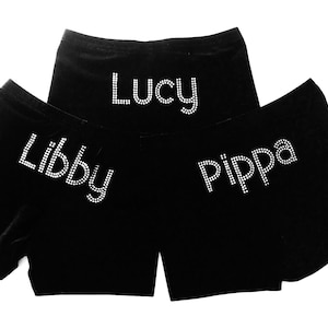 Personalised Gymnastics/Dance Shorts. Black Velvet Spandex Fabric. Made in the UK.