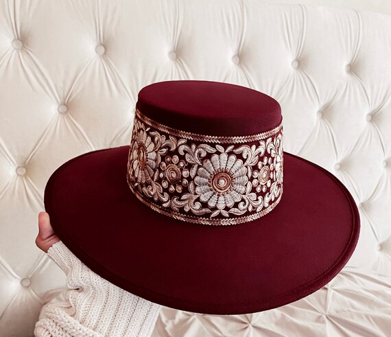 Boater Hat sofia in Wine - Etsy