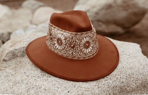 Premium Suede Fedora sofia in Sepia | Etsy