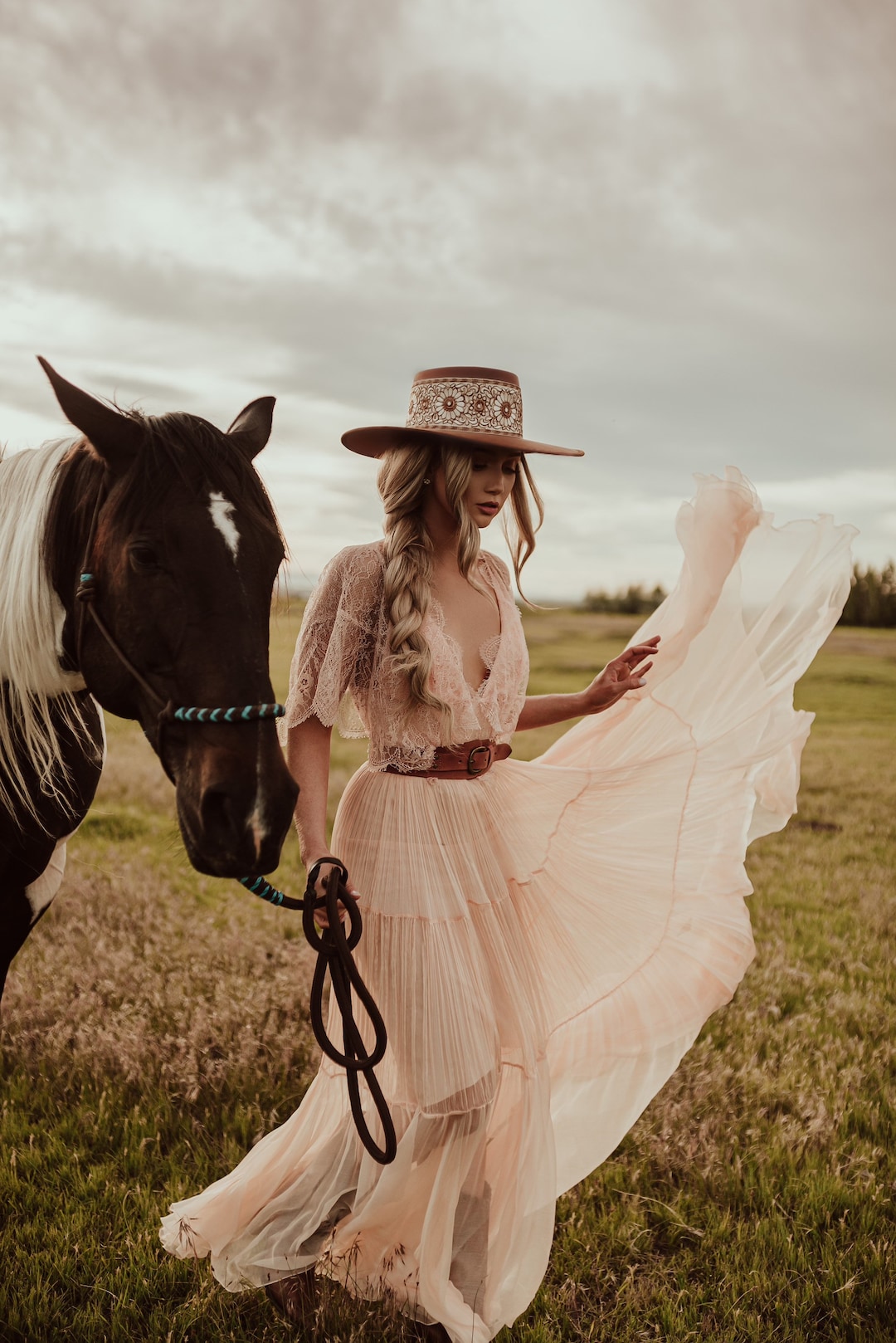 Hats N Roses Fedora “Chloe” Teal Elegant Wide-Brim Hat Handmade XS/S/M (53-57cm) Boater Hat  main image 4