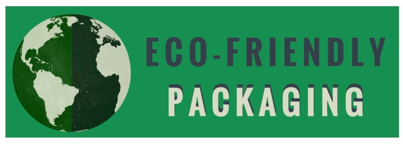 May include: Green and white globe graphic with the text "ECO-FRIENDLY PACKAGING" in dark blue letters on a green background.