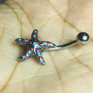 Stainless Steel Starfish Belly Ring/Navel Ring/No-Dangle