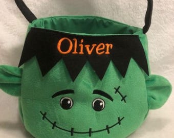 Halloween Basket, Trick or Treat Basket, Trick or Treat Bucket, Halloween Bucket personalized, customized embroidered, Ghost, Cat, Pumpkin