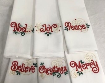 Christmas Dinner Cloth Napkins Set, Family Christmas Dinner Napkin Set, Embroidered, Customized