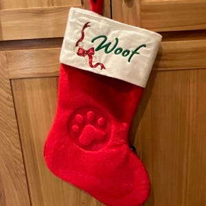 Embroidered Embossed Red Dog or Cat Christmas Stocking