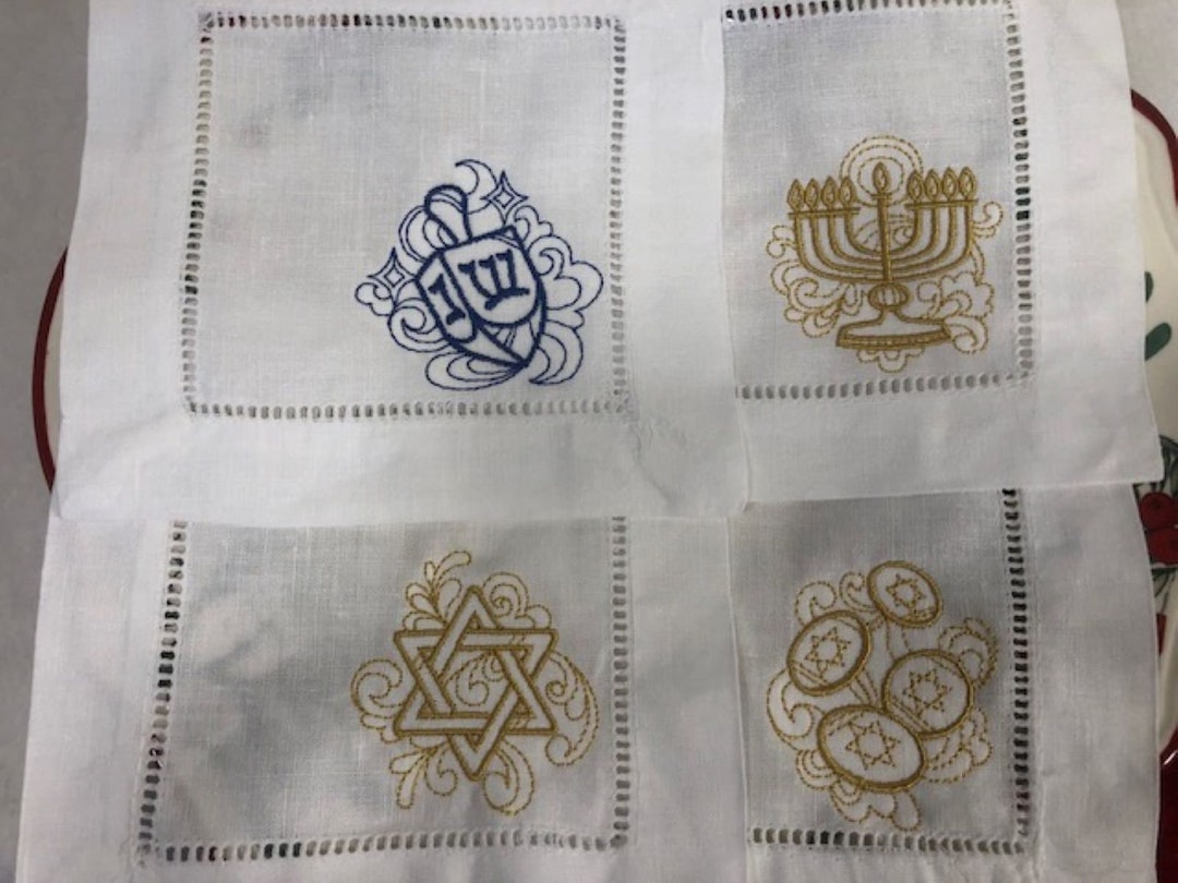 Hanukkah Cocktail Napkins Embroidered Cocktail Napkins Etsy