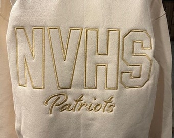 Custom Embroidery High School Spirit Mascot Sweatshirt, School Sweatshirt, Teacher Appreciation, Customized, Monochromatic colors
