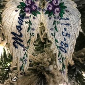 Angel Wings FSL Christmas Ornament, embroidered, monogram, Bereavement, memorial wings, Loss, Memorial, loss of loved one