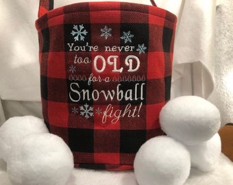 Indoor Snowball Fight Bucket with 24 Plush Snowballs | Holiday Family Game Tradition
