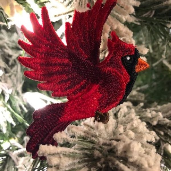 Cardinal Christmas Ornament, Handmade FSL Lace