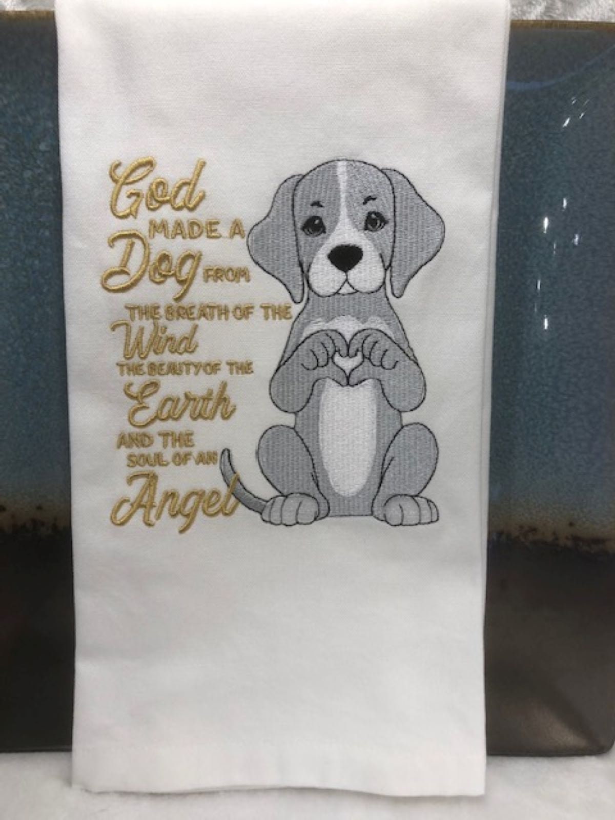 God Made a Dog Tea Towel – 100% Cotton Embroidered Kitchen Towel | Dog Lover Gift | Housewarming Present