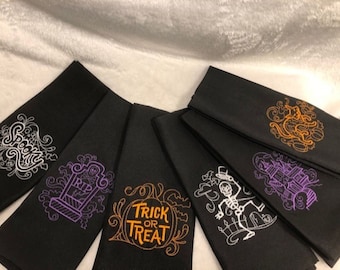 Halloween Dinner Cloth Napkin Set, All Hallows Eve, Day of the Dead, Customized Personalized Embroidered