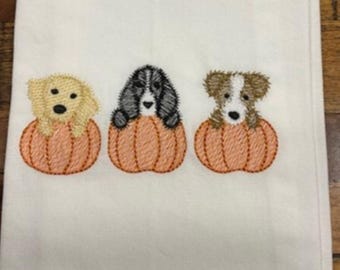 Halloween Dog Puppy Trio Kitchen Tea Towel, Halloween Dog Trio tea towel, Fall Tea Towel, Autumn Tea Towel, All Hallows Eve
