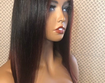 14” Custom Colored Burgundy Wine Bob High Quality Swiss Lace Front Wig