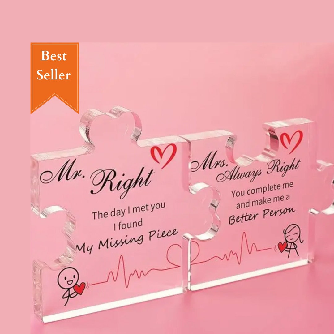 Valentines Day Puzzle Piece Plaque Funny Couple Gift Idea Couples Home