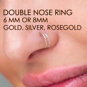 Double Nose Ring, 6/8MM , Single Piercing, Fake Double Nose Ring, Earring Cuff, 925 silver 18K Gold, Rosegold, or Platinum Plating, crystal