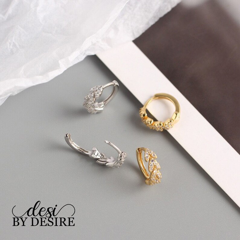 Unique Leaf Hinged Nose Ring, Luxury Crystal Zirconia, Genuine 9 Unique Leaf Hinged Nose Ring, Luxury Crystal Zirconia, Genuine 9