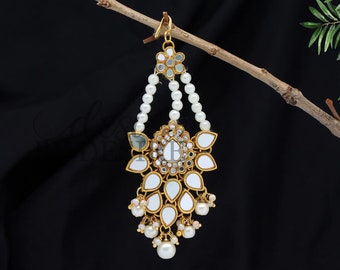 White Tikka, Pearl Tikka, Mirror Work Maang Pasa, Kundan Maang Tikka