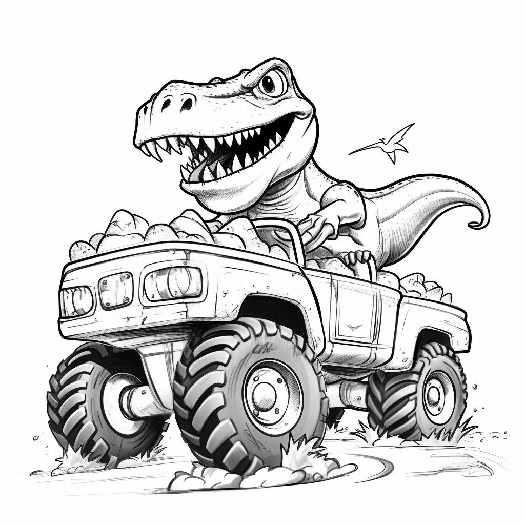 77 Dinosaur on Vehicles Colouring Pages Adult / Children Colouring ...