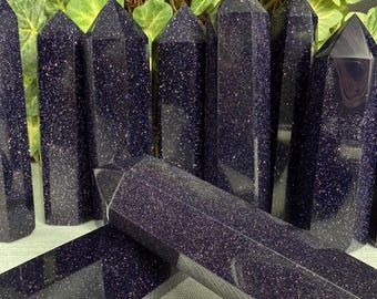 Blue Goldstone Obelisk Tower: Healing Crystal Gift