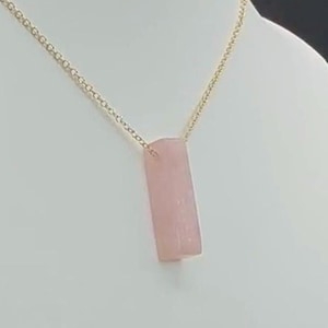 Rose Quartz Necklace: 14k Gold Filled Chain, Rectangular Gemstone