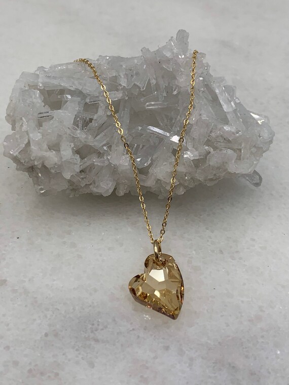 Swarovski Crystal heart Necklace Gold Crystal Heart Necklace Etsy