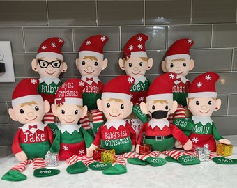 Personalized Christmas Elves Elf stuffed elf Baby's first Christmas Elves come in three complexion shades - light, medium & dark skin tones