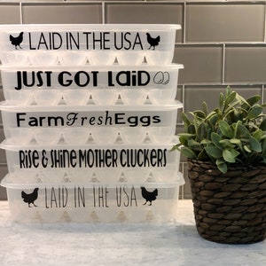 FUNNY EGG CARTONS reusable plastic egg cartons fun phrases Rise & Shine Mother Cluckers Laid in the usa Just Got Laid funny egg cartons image 1