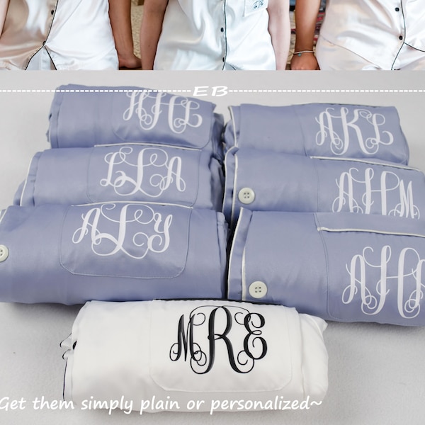 Personalized PJ Set, bridesmaid pajamas, PJ shirt and shorts, dusty blue custom initial PJs, bridal party PJs, monogram PJs, proposal gift