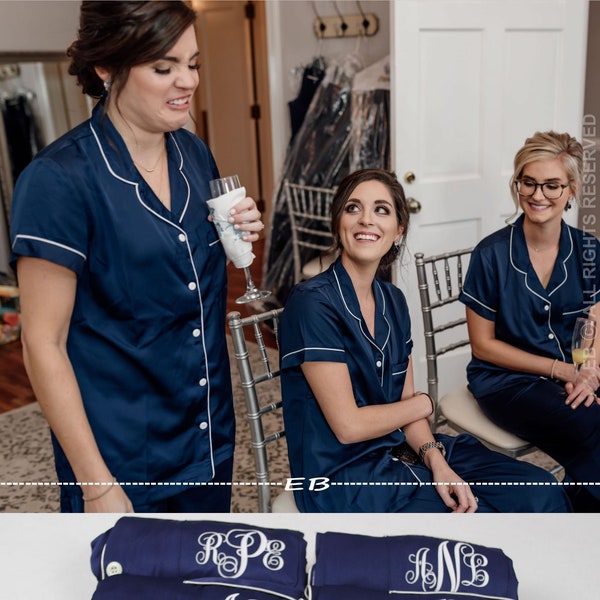 Personalized PJ Set, bridesmaid pajamas, short sleeve PJ shirt and pants, champagne custom initial PJs, bridal party PJs, monogram PJs