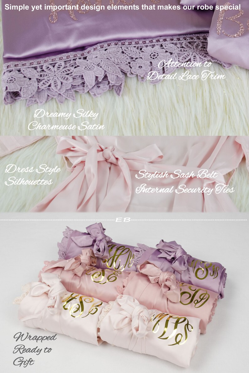Set of 9 Personalized Robes Bridesmaid Mauve Purple Robes Etsy