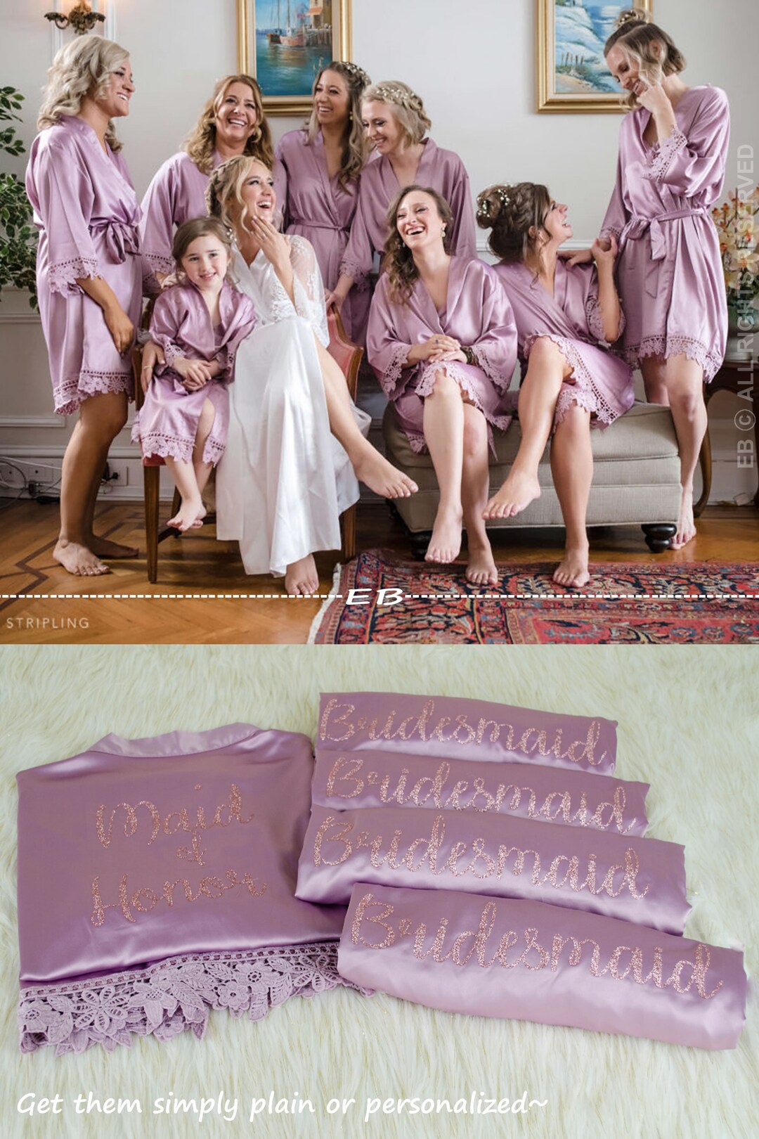 Set of 9 Personalized Robes Bridesmaid Mauve Purple Robes Etsy