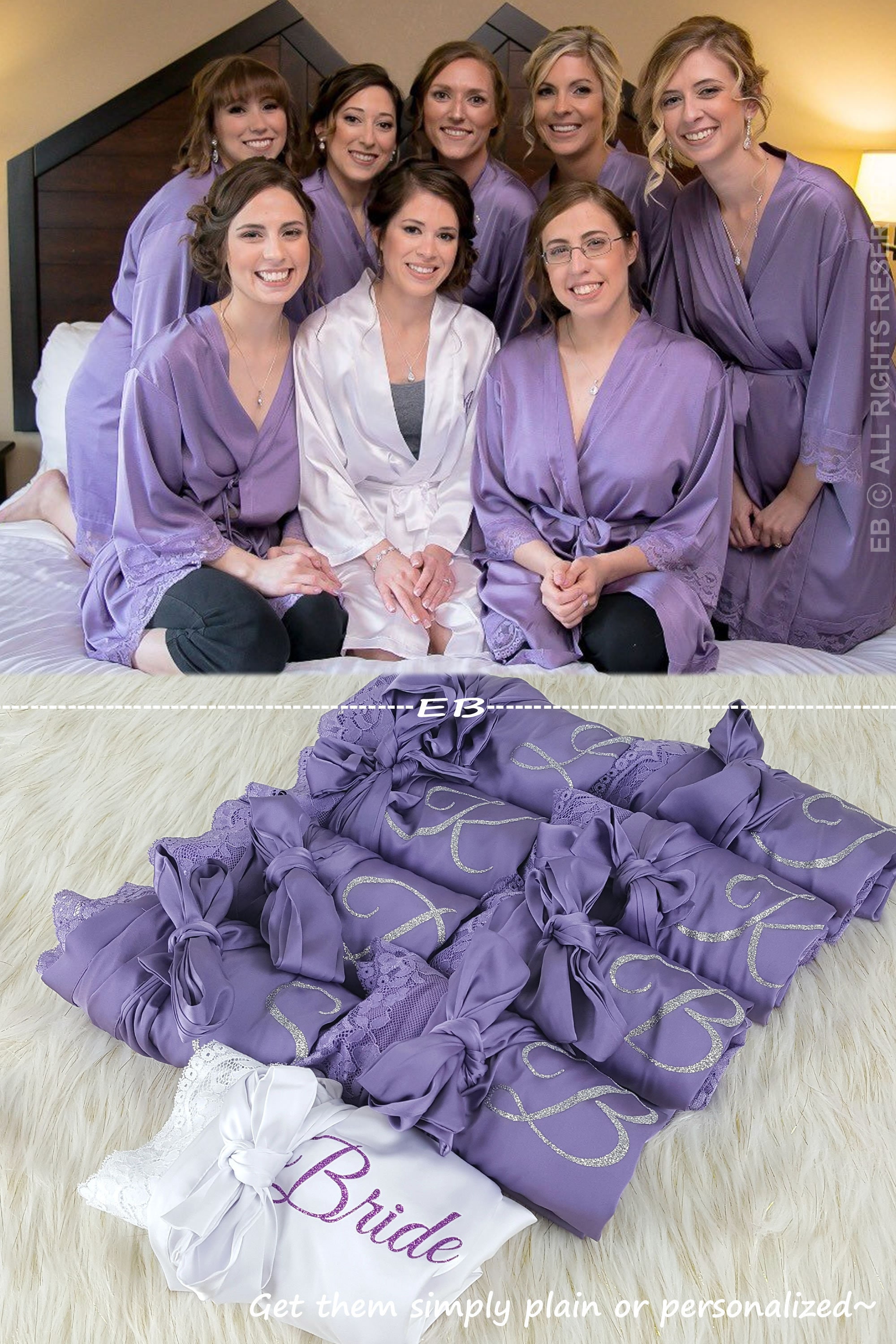 Flower Girls Robe Set of 6 Solid Satin Lace Robe Wedding Etsy