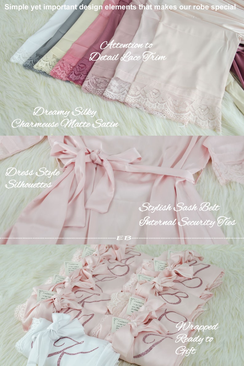 Hydrangea Blue Set of 7 Bridesmaid Robes Solid Satin Lace Etsy