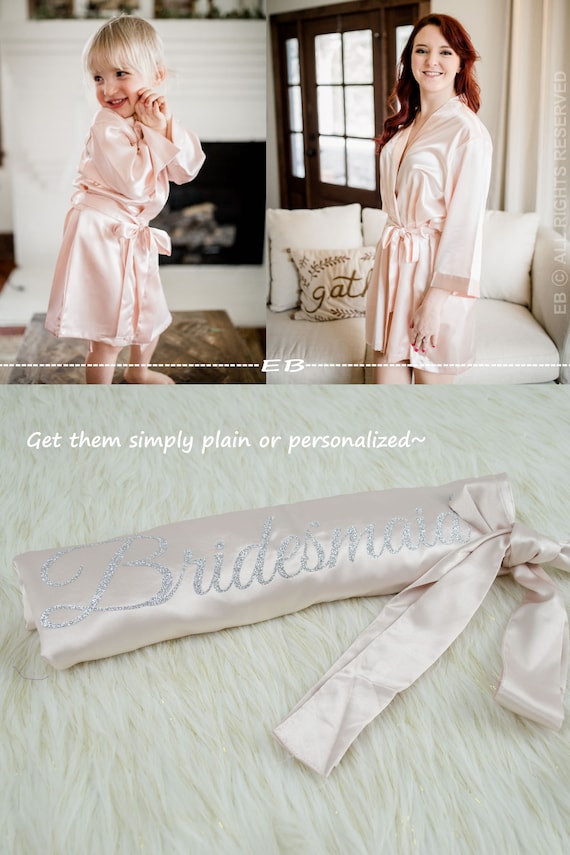 Personalised Wedding Bridal Robe Gown in PURPLE Satin Bride Mother Gift Bag