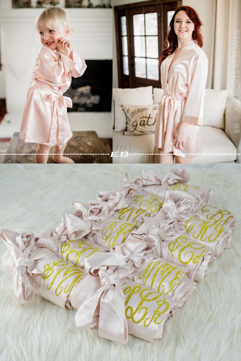 Wedding robes set of 6 nude blush silky satin robe mother of Etsy