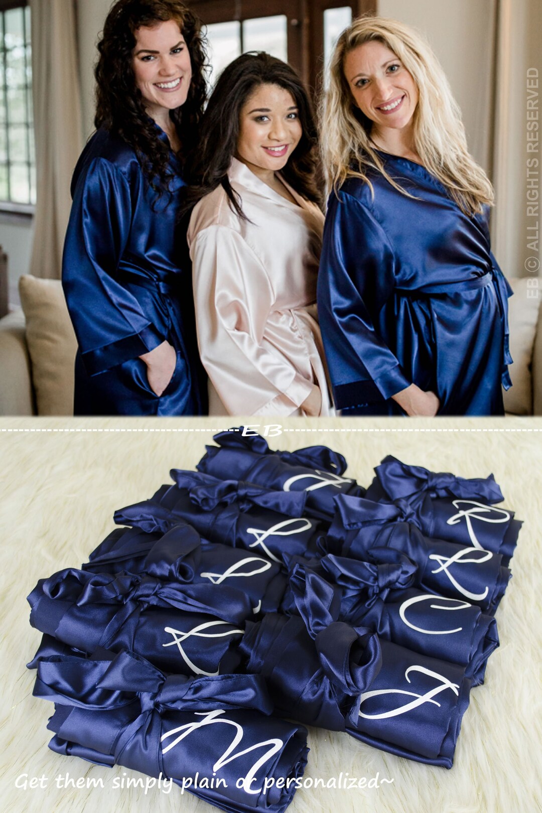 Bridesmaid Robes Set of 5 Navy Silky Satin Robe Mother of Etsy
