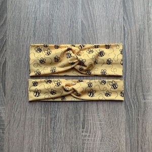 Bees on Yellow Twist Headband, Knotted Headband, Turban Headband, Fitness Headband, Women&#39;s Headband, Summer Headband, Gifts for Her
