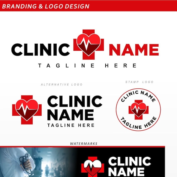 Conception du logo de la clinique, Service pour les entreprises de la clinique, marque Doctor Health Medicine, signe croisé, logo de l’infirmière, logo du cœur, Heartbeat Wellness 480