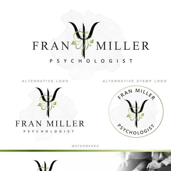 Logo de psychologie, Conception médicale, Logo de santé clinique, Kit de marque de médecin Symbole de signe Coacher Psi Conception personnalisée de thérapie Filigrane humain 206