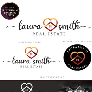 Real Estate logo design, Branding kit, Realtor logo, Real estate agent marketing, Stamp Sign logo, House in heart logo, Broker design 239