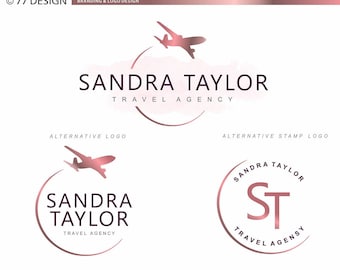 Travel agency logo, Airplane logo design, Business Branding kit, Event agency marketing, Rose Gold package, Travel Blogger vacation logo 095
