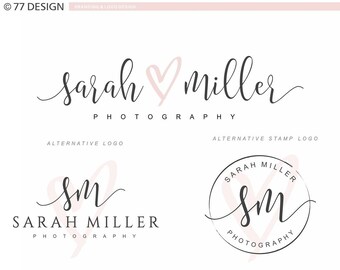 Logo fotografico, Logo di bellezza del cuore, Logo del trucco, Design del logo dell'artista, Marchio del salone, pacchetto logo fantasia logo semplice Calligrafia iniziale 072