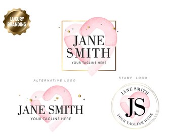 May include: A branding kit for a business named Jane Smith. The kit includes a logo with a pink watercolor heart, business cards, a Facebook cover, an email signature, a thank you card, and an appointment card. The logo features the text "Jane Smith" and "Your Tagline Here".