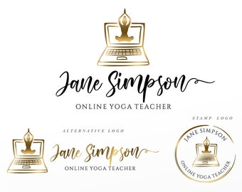 YogaLehrer Logo, Online Yoga Unterricht, Yoga Therapie Logo, Online Therapie Coach, Royal lila Marketing Set, Online Yoga Training Logo 293