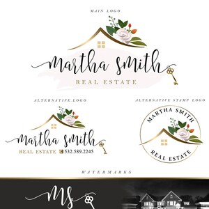 Real Estate Logo Design, Realtor Stamps, Floral House Roof Logo, Realtor Logo, Real Estate Branding, Realtor Logo and Watermark, Realty 258