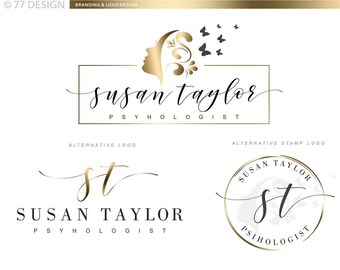 Golden Butterfly logo design, Face beauty logo, Holistic Makeup Artist logo, Cosmetic branding, Psychology health package, Coacher logo, 134